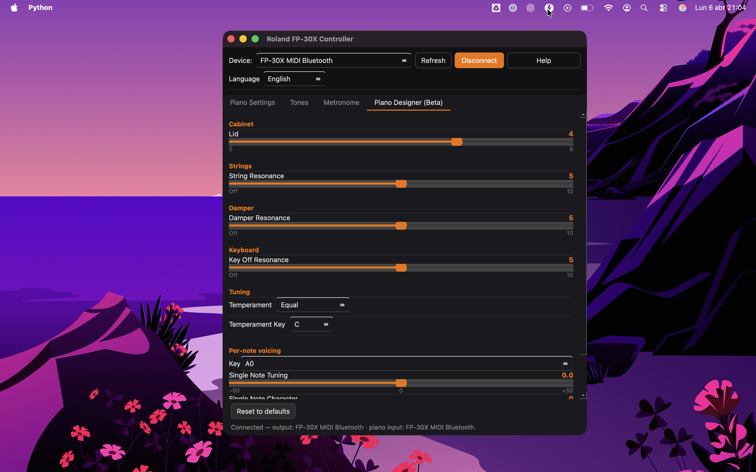 Piano Designer tab